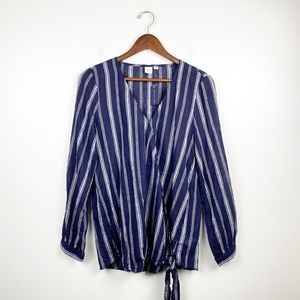 Gap Maternity Linen Wrap Striped Shirt Navy